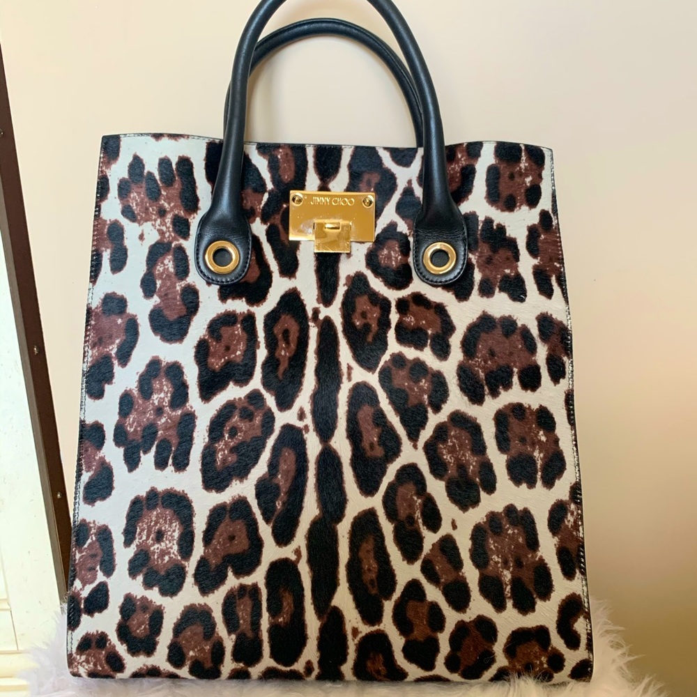 Jimmy Choo Calf Hair & Suede Tall Tote, Leopard